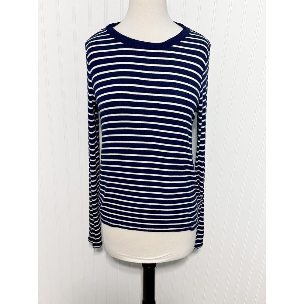 So Women's Striped Crew Neck Pullover Long Sleeve Top Blue White‎ Size Medium